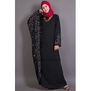 Embroidered abaya with Butterfly sleeves- Black